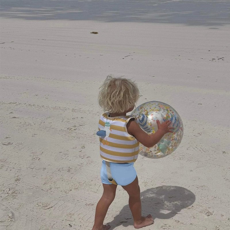 Swim Vest For Kids - Sammy the Seagull Mustard Stripe