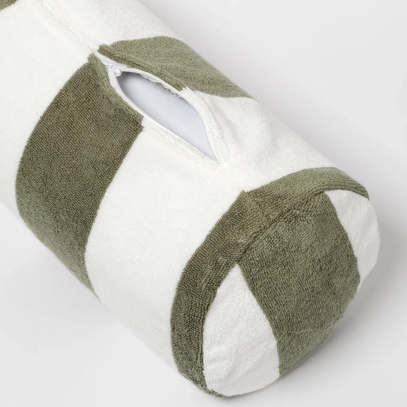 The Vacay Olive Stripe Cotton Beach Pillow
