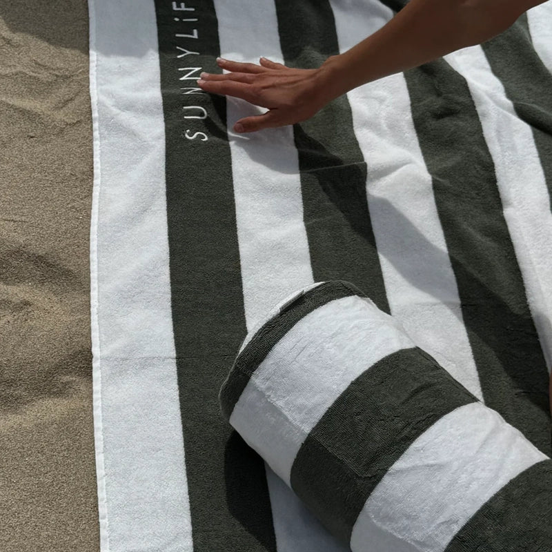 The Vacay Olive Stripe Cotton Beach Pillow
