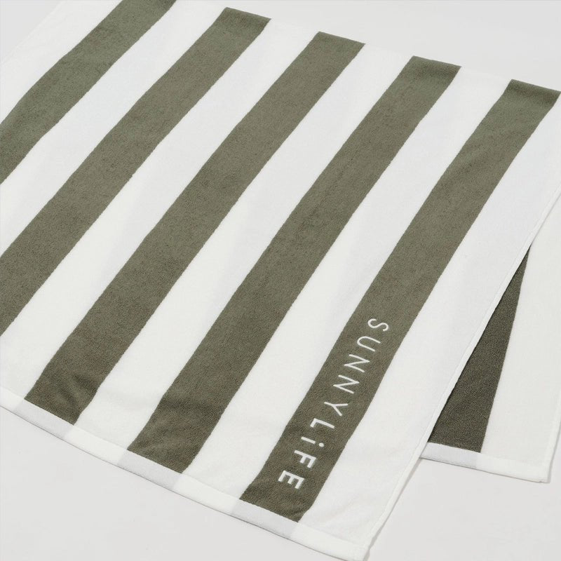 The Vacay Olive Stripe Luxe Cotton Towel