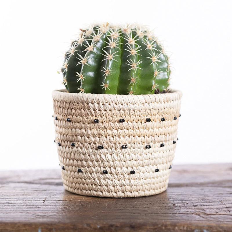 The Basket Room Kimbia Black Spotted Beaded Basket - Small - Waha Lifestyle
