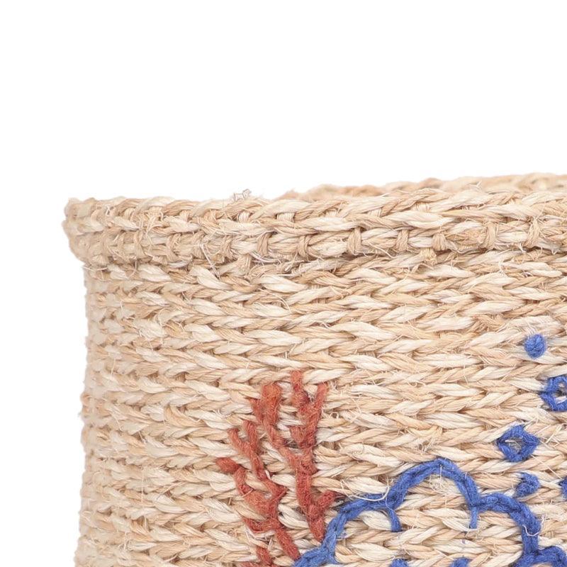 The Basket Room Shell Embroidered Woven Storage Basket - Pink & Natural - Waha Lifestyle