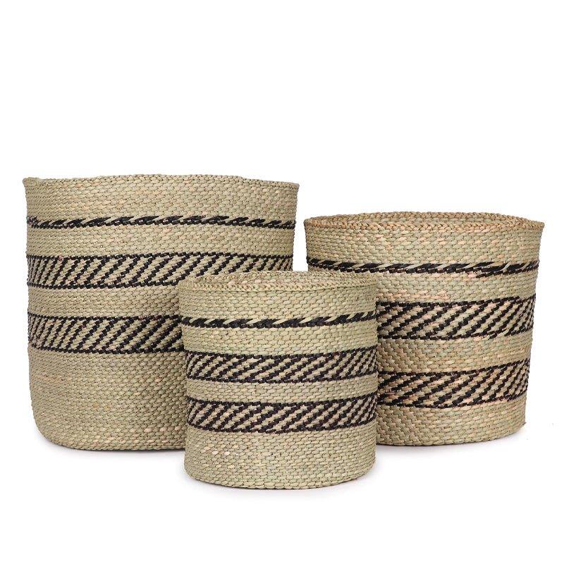 The Basket Room Vizuri Lidded Storage Basket - Black & Natural - Waha Lifestyle
