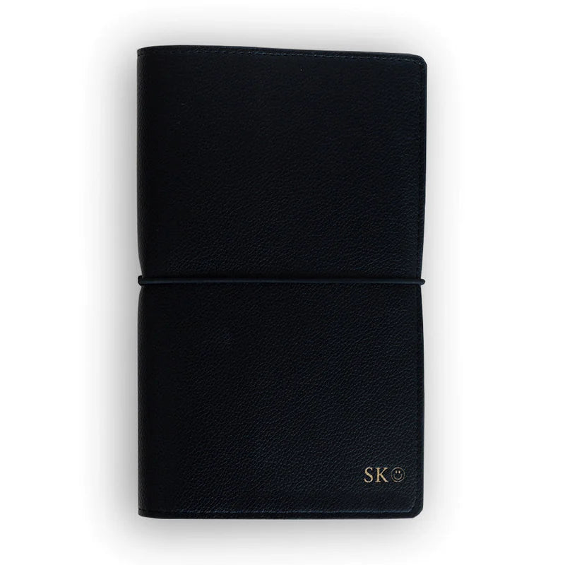 Refillable Textured Faux Leather Notebook Cover with Pockets & Elastic Closure