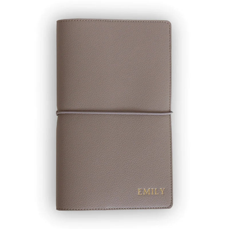 Refillable Textured Faux Leather Notebook Cover with Pockets & Elastic Closure