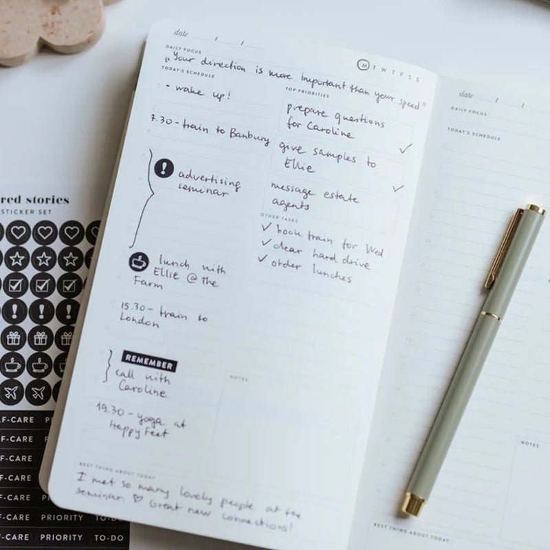Undated Daily Planner with Faux Leather Hardcover