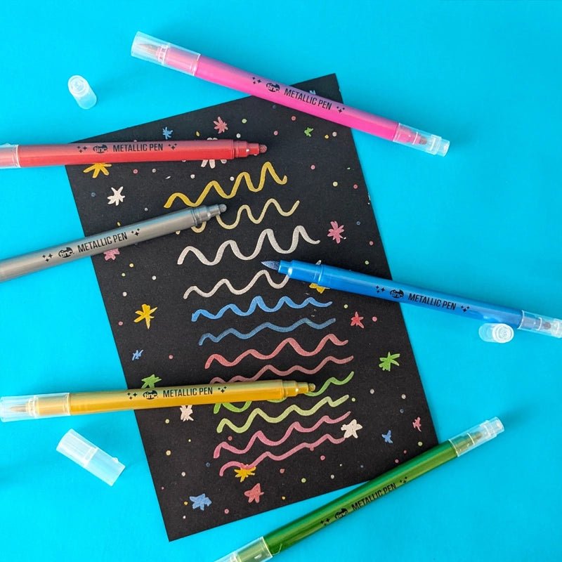 Metallic Double Nib Pen Set for Journaling & Crafts – 6 Colours