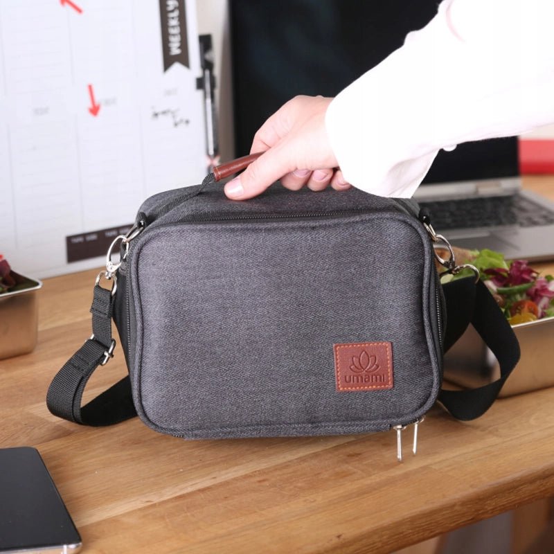 Insulated Lunch Bag with Adjustable Strap & Handle - Black