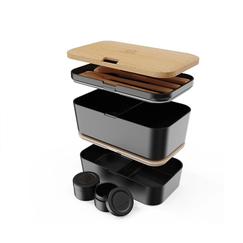 Original Adult Bento Box with Cutlery - Wood Black & Bamboo