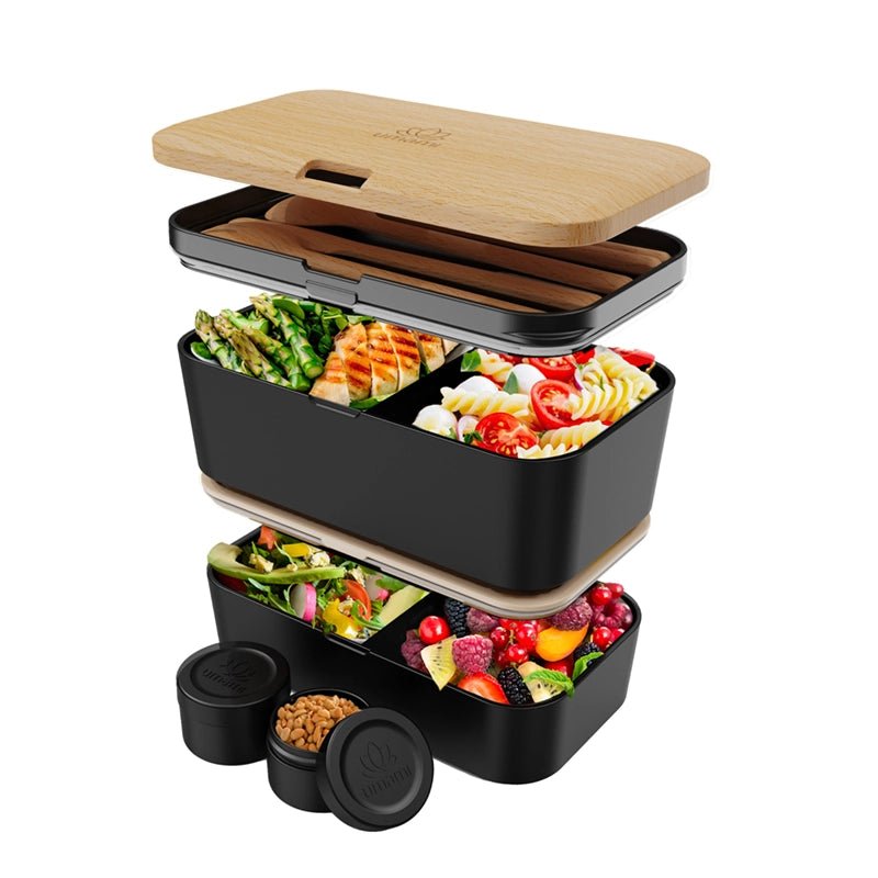 Original Adult Bento Box with Cutlery - Wood Black & Bamboo