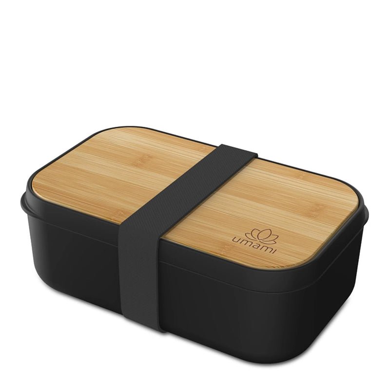 Single-layer Bento Box with Cutlery - Wood Black & Bamboo