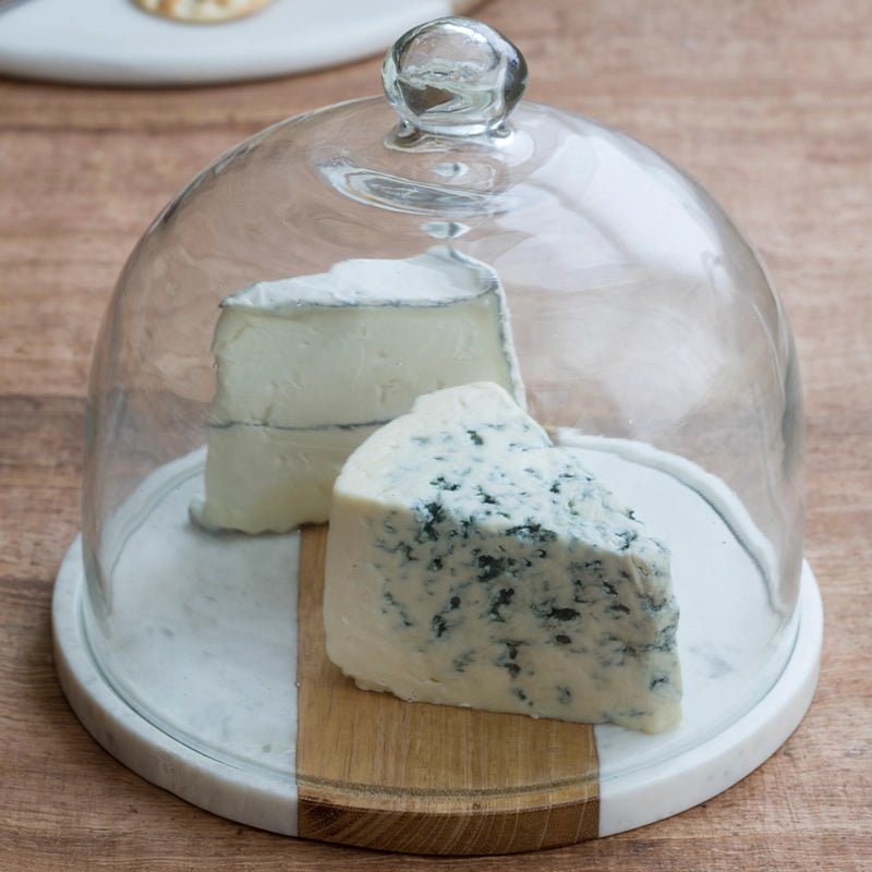 White Marble & Wood Plate With Glass Cloche - Waha Lifestyle