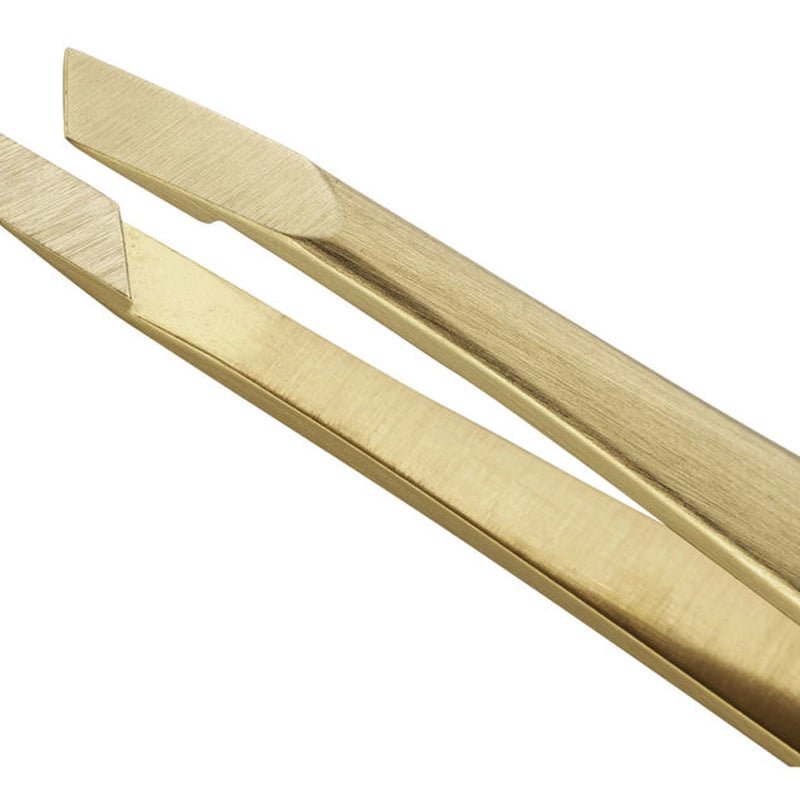 Premium Stainless Steel Twinox Slanted Tweezers – Gold Edition