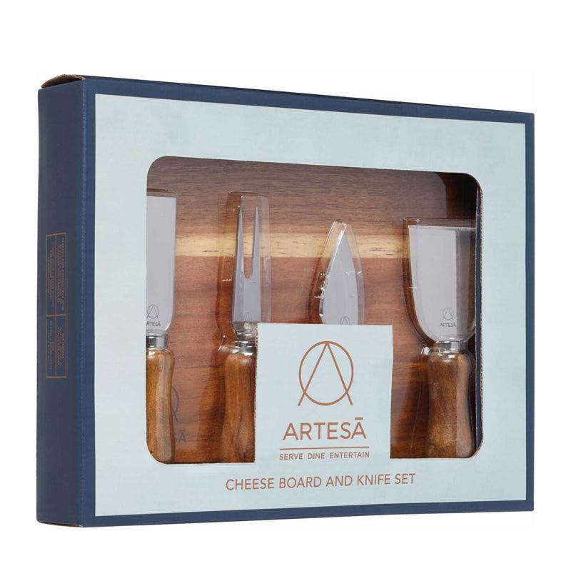 Acacia Wood Cheese Board &amp; Knife Set - 5pcs