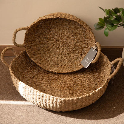 Kuten Round Seagrass Woven Storage Basket with Handles - 2pcs