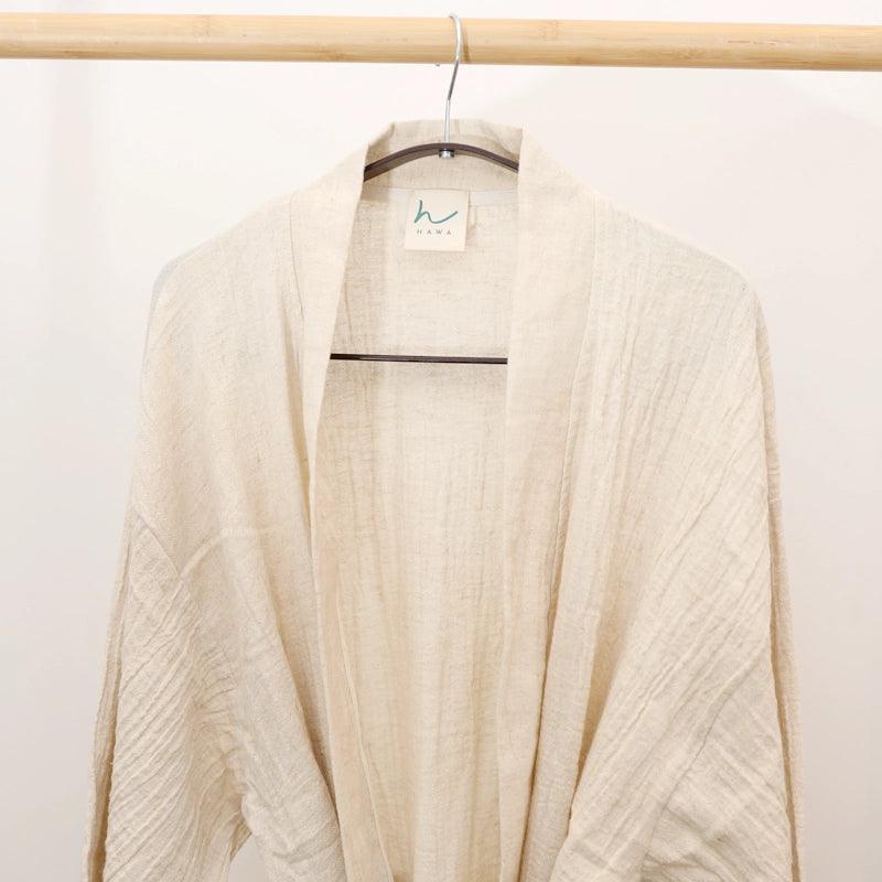 Amazon Linen &amp; Cotton Long Kimono with Belt &amp; Oversized Sleeves  - Beige