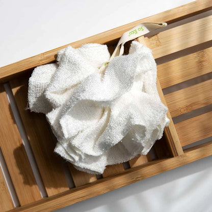 Bamboo Bath &amp; Shower Pouf - Soft Exfoliating Loofah with Hanging Loop
