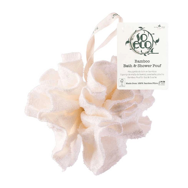 Bamboo Bath &amp; Shower Pouf - Soft Exfoliating Loofah with Hanging Loop