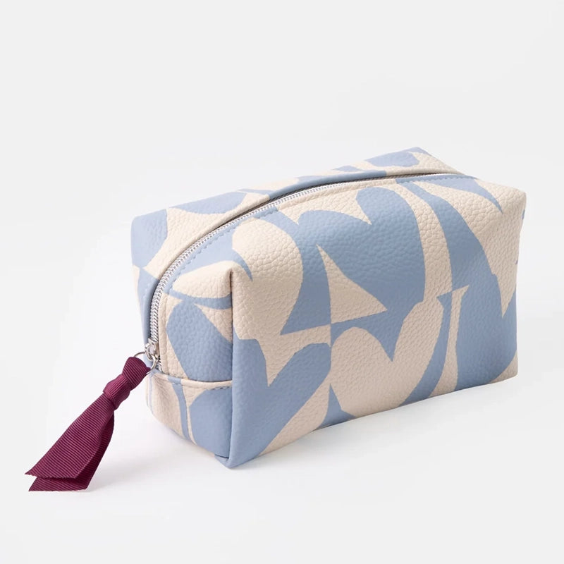 Blue Checkmate Hearts Cube Cosmetic Bag - Leather-Look Makeup Bag