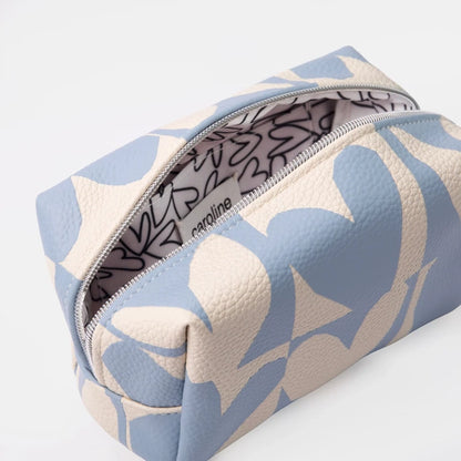 Blue Checkmate Hearts Cube Cosmetic Bag - Leather-Look Makeup Bag