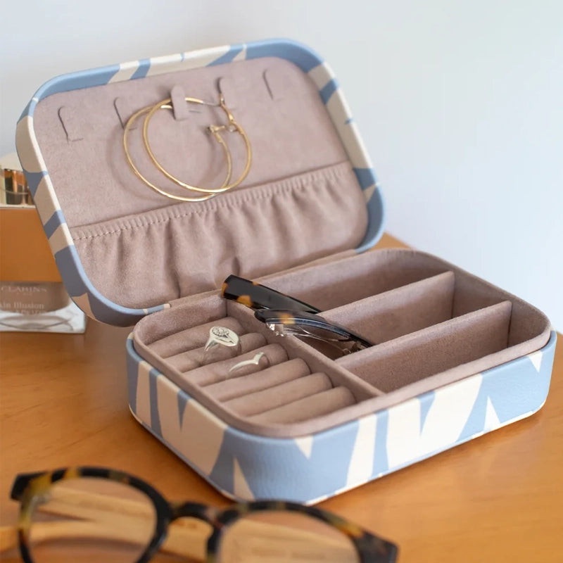 Blue Checkmate Hearts Jewellery Box with Ring Roll &amp; Necklace Hooks
