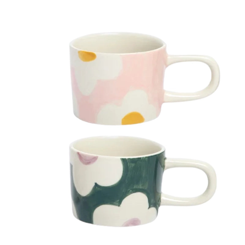 Ceramic Espresso Cups with Elongated Handles - Set of 2