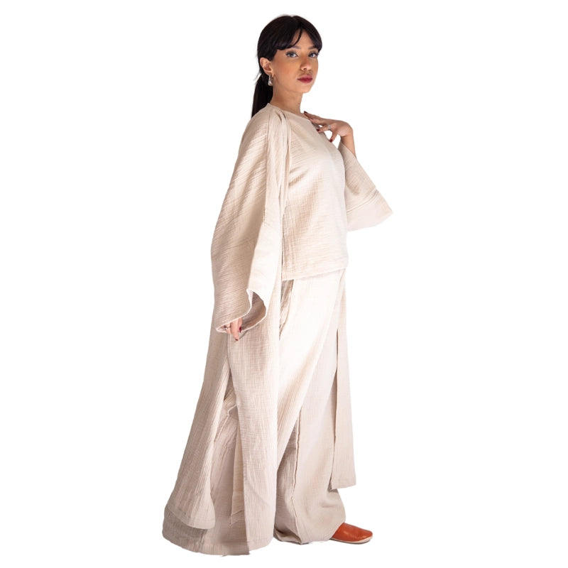 Cotton Kimono Kaftan Set - Beige