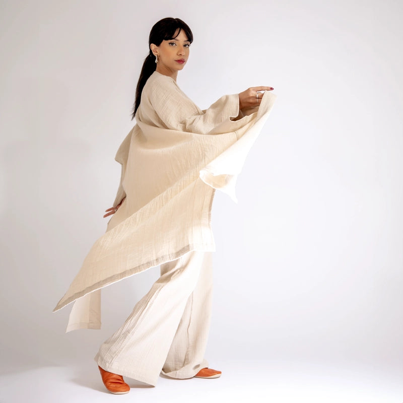 Long Cotton Kimono With Long Sleeves