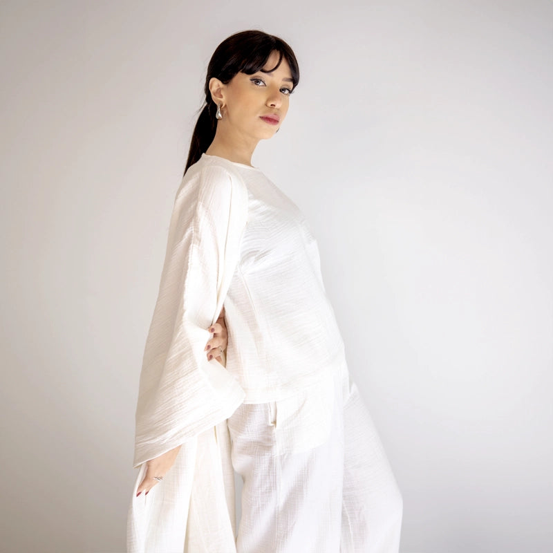 Cotton Kimono Kaftan Set - White