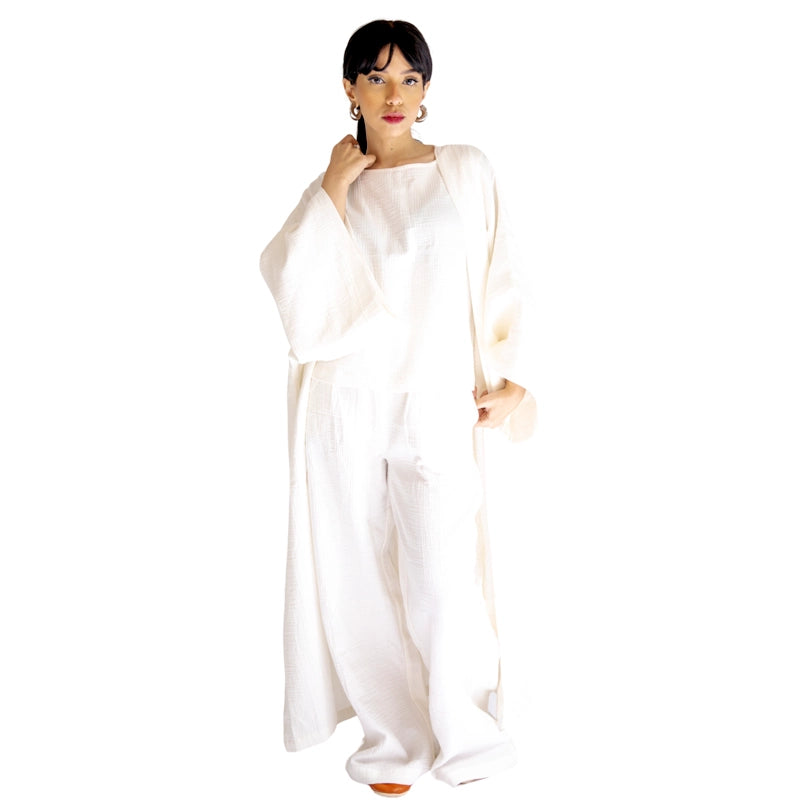 Cotton Kimono Kaftan Set - White