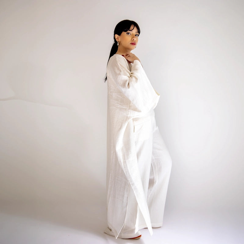 Cotton Kimono Kaftan Set - White