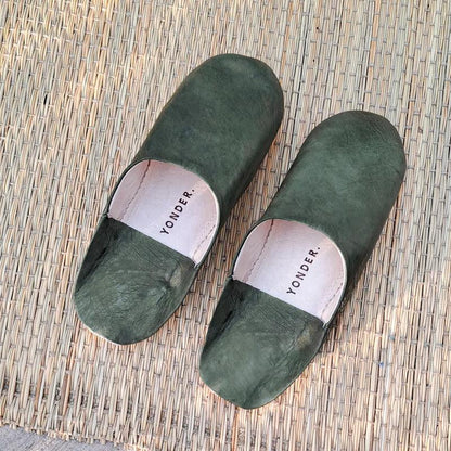 Handmade Babouche Leather Slippers - Olive