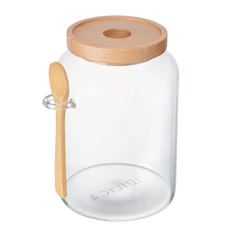 Idilica Glass Storage Jar with Wood Lid &amp; Spoon - 1200ml