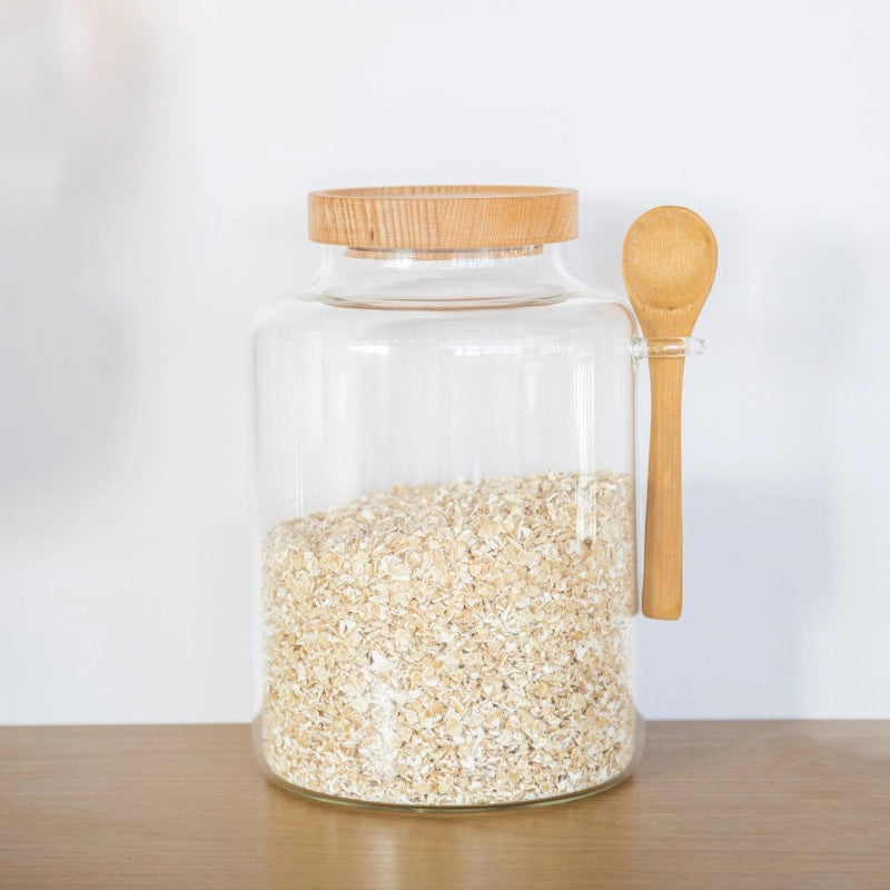 Idilica Glass Storage Jar with Wood Lid &amp; Spoon - 1200ml