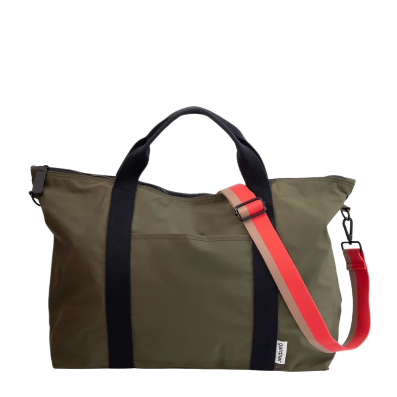 Khaki Nylon Travel Bag with Crossbody Strap &amp; Suitcase Sleeve