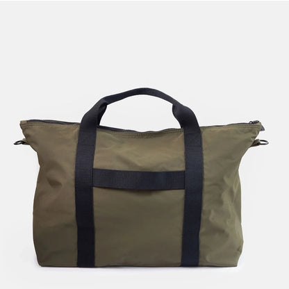 Khaki Nylon Travel Bag with Crossbody Strap &amp; Suitcase Sleeve