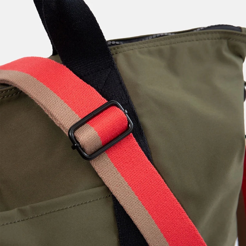 Khaki Nylon Travel Bag with Crossbody Strap &amp; Suitcase Sleeve