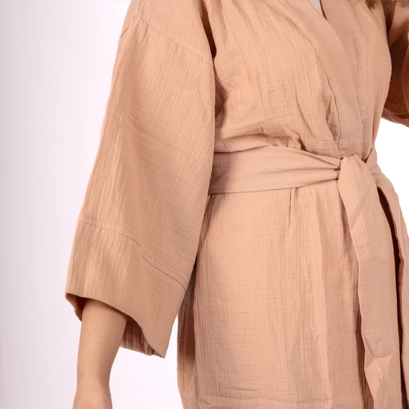 Kimi Cotton Kimono With Belt - Light Peach