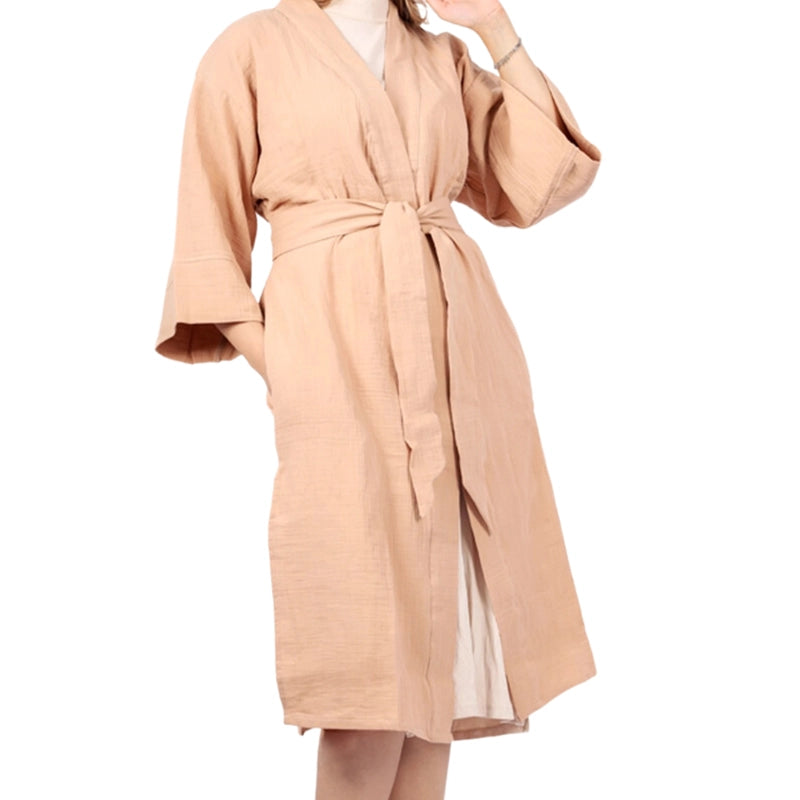 Kimi Cotton Kimono With Belt - Light Peach