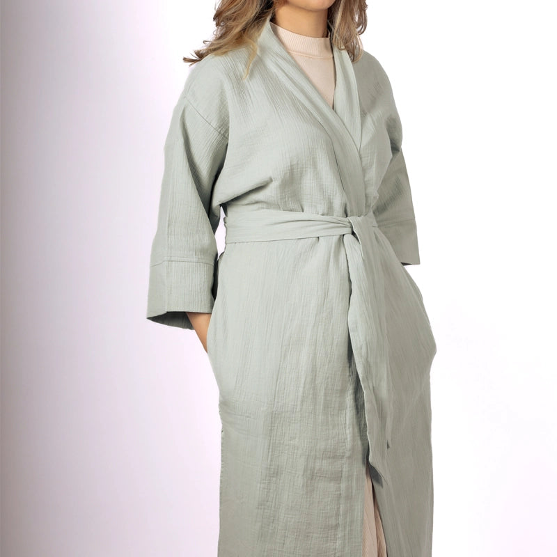 Kimi Cotton Kimono With Belt - Sage Green