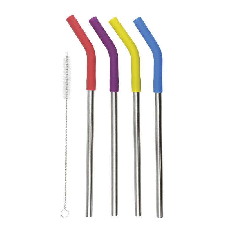 Kitchen Craft Colourworks Reusable Metal Straws With Cleaning Brush - 5pcs