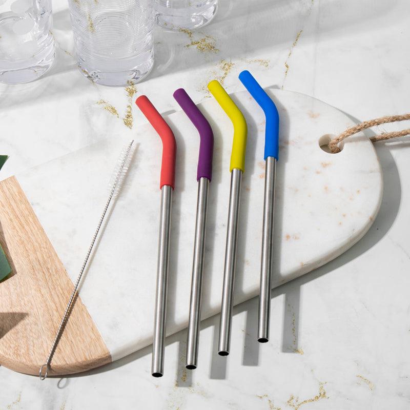 Kitchen Craft Colourworks Reusable Metal Straws With Cleaning Brush - 5pcs