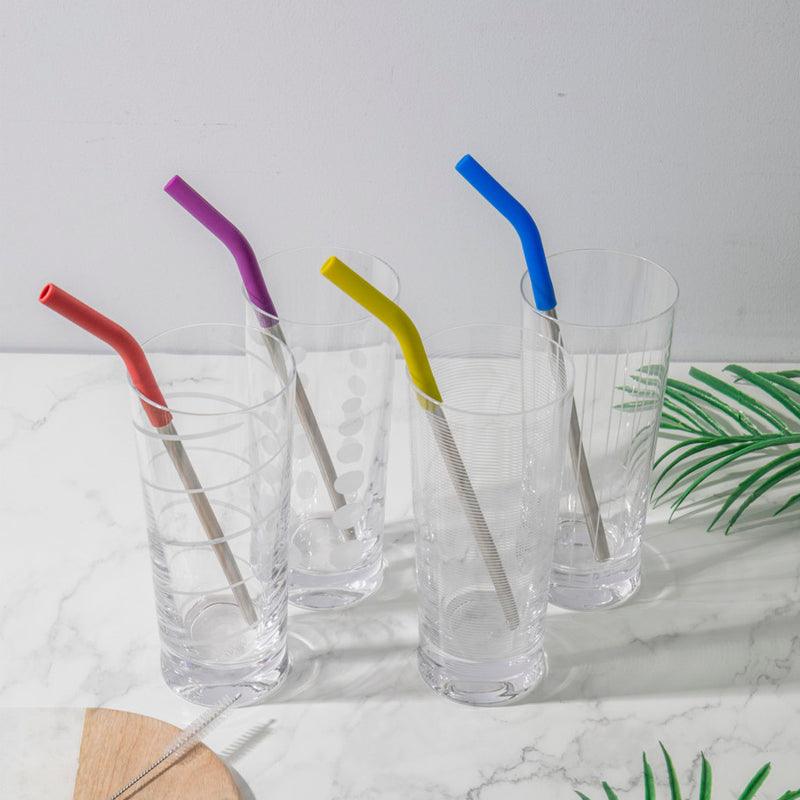 Kitchen Craft Colourworks Reusable Metal Straws With Cleaning Brush - 5pcs