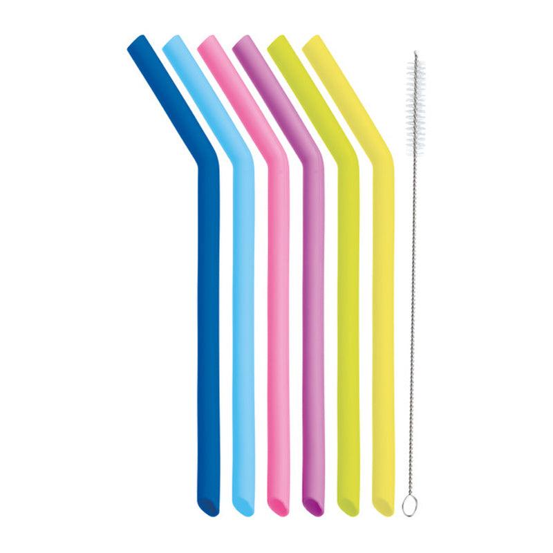 Kitchen Craft Silicone Reusable Drinking Straws With Cleaning Brush - 7pcs