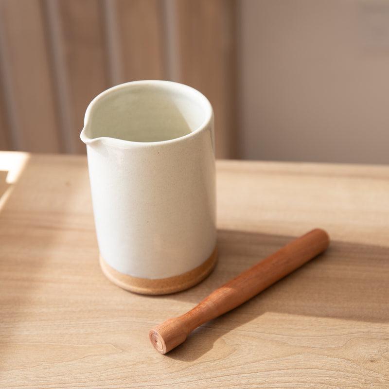 MW Home Ceramic Cocktail Jug with Wooden Muddler - Milk White