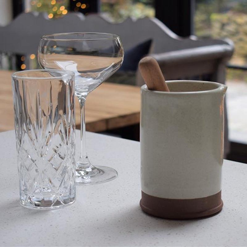 MW Home Ceramic Cocktail Jug with Wooden Muddler - Milk White