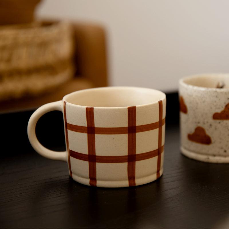 MW Home Gingham Hand-Painted Check Mug - Ginger