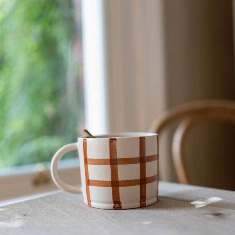 MW Home Gingham Hand-Painted Check Mug - Ginger