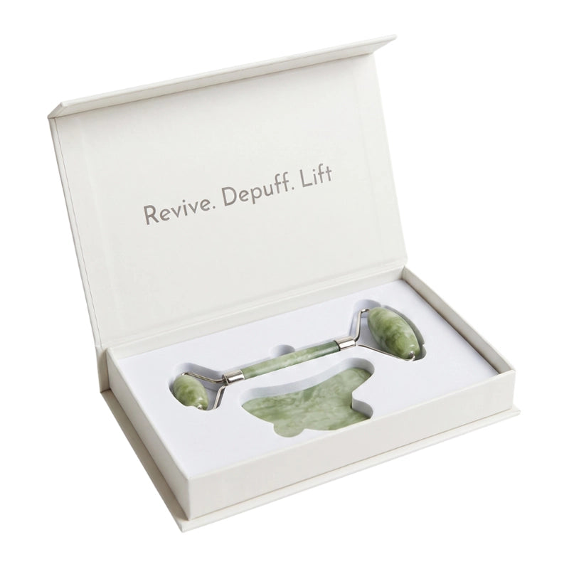 Natural Green Jade Gua Sha &amp; Roller Set for Skin Sculpting