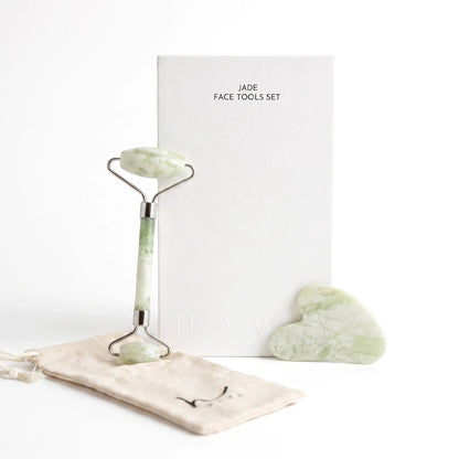 Natural Green Jade Gua Sha &amp; Roller Set for Skin Sculpting